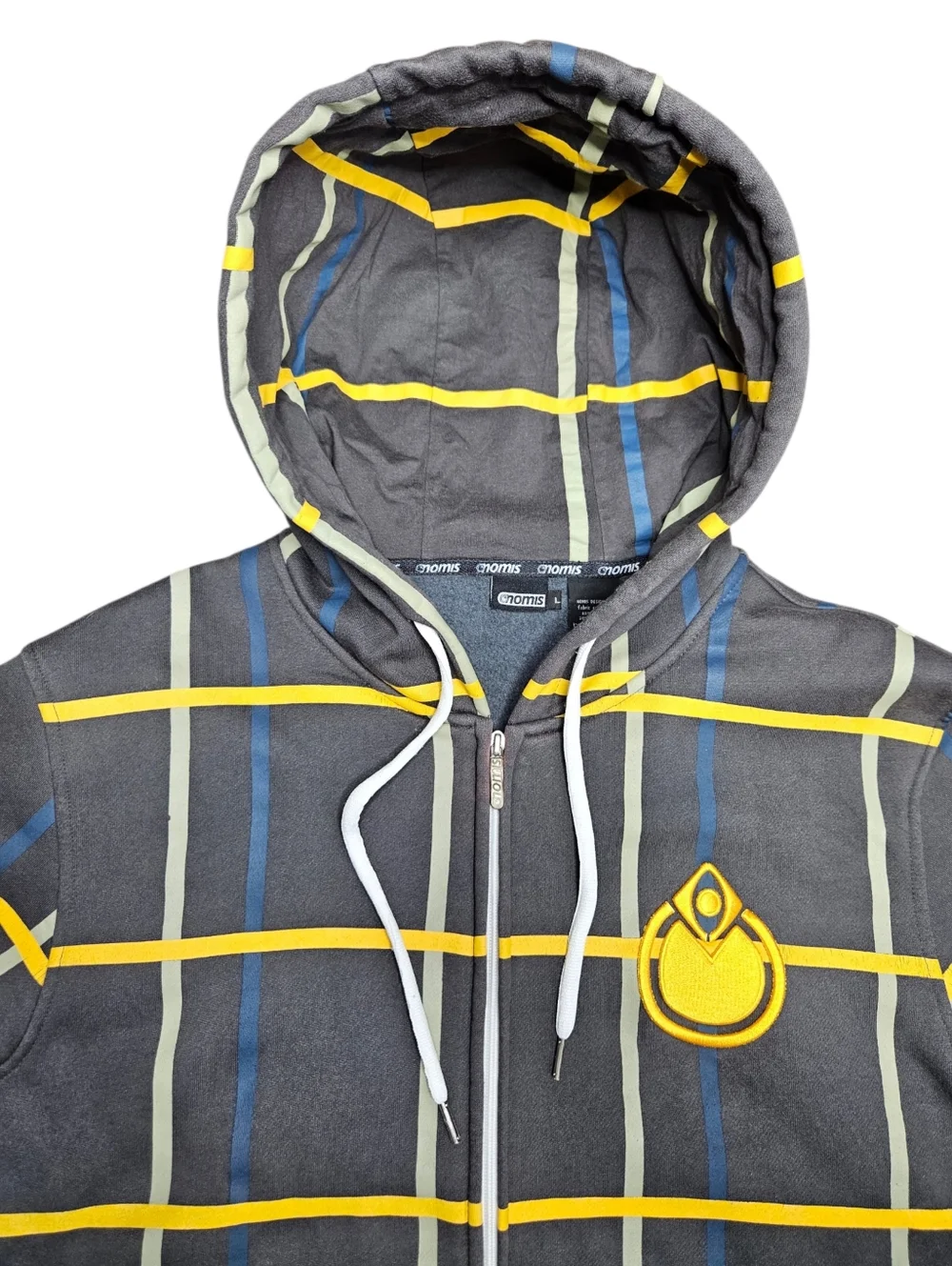 Vintage‎ Nomis Full Zip Hoodie Men Lg Gray Yellow Plaid Snowboard Streetwear Y2K